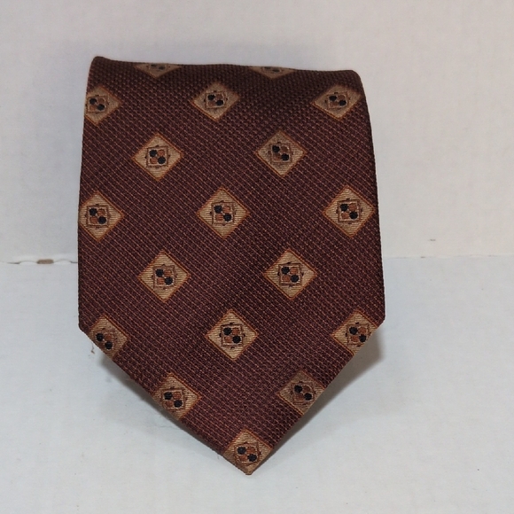 Daniel de Fasson Studio Brown Geometric Patterned Men's Silk Tie - Picture 1 of 6